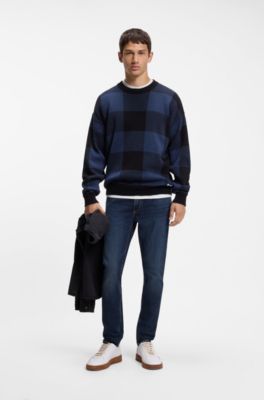 Skinny-fit jeans in stonewashed blue stretch denim, Dark Blue