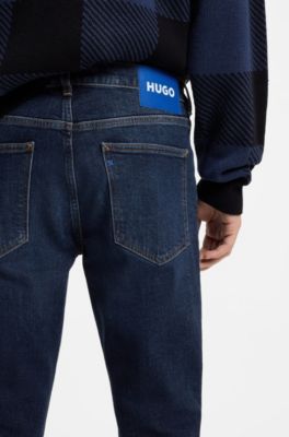 Skinny-fit jeans in stonewashed blue stretch denim, Dark Blue