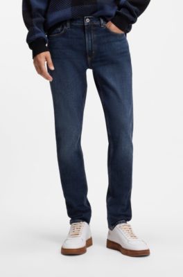 Skinny-fit jeans in stonewashed blue stretch denim, Dark Blue