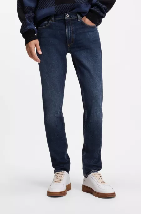 Skinny-fit jeans in stonewashed blue stretch denim