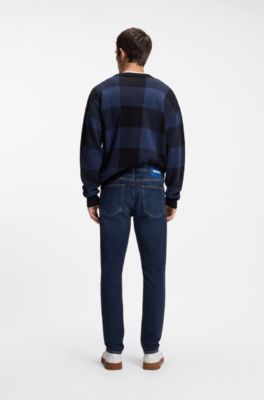 Skinny-fit jeans in stonewashed blue stretch denim, Dark Blue