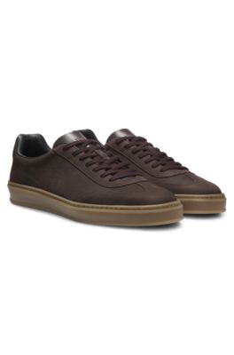 BOSS BY BECKHAM trainers in textured nubuck leather, Dark Brown
