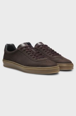 BOSS BY BECKHAM trainers in textured nubuck leather, Dark Brown