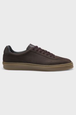 BOSS BY BECKHAM trainers in textured nubuck leather, Dark Brown