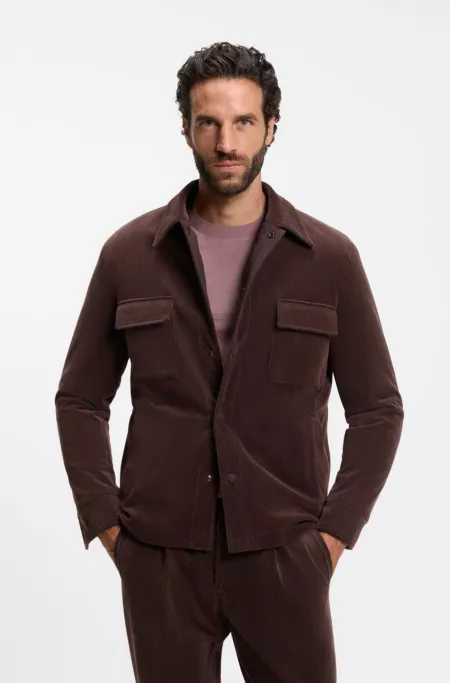 Reversible relaxed-fit padded overshirt in corduroy