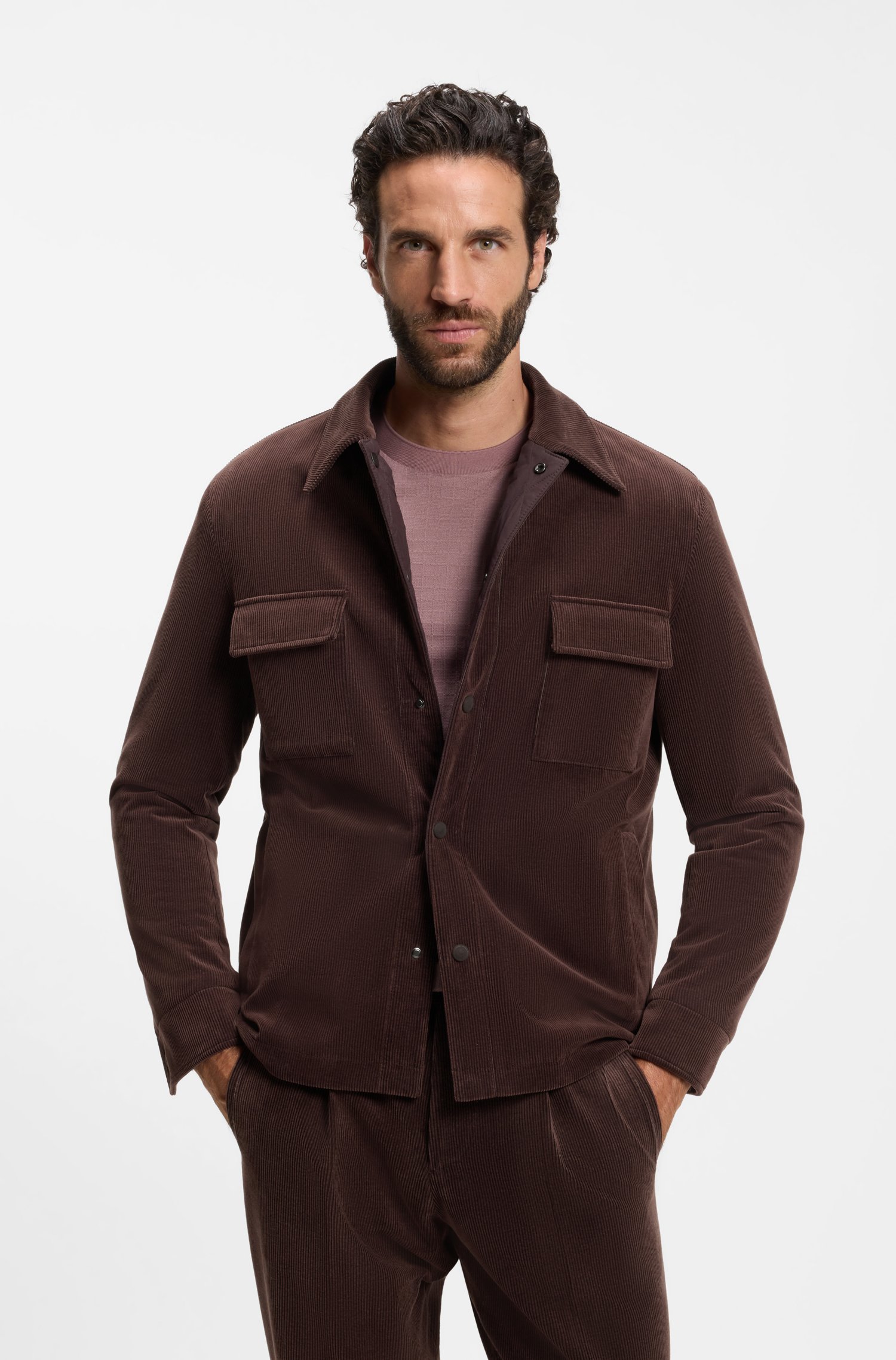 Boss Reversible relaxed-fit padded overshirt in corduroy jackor herr