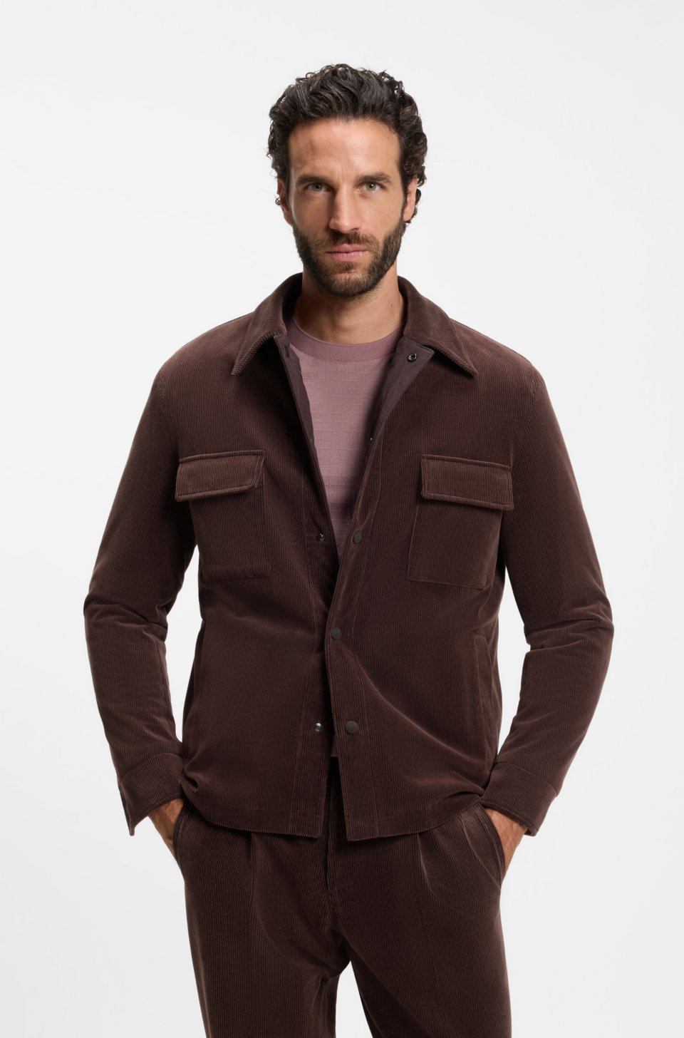 Reversible relaxed-fit padded overshirt in corduroy