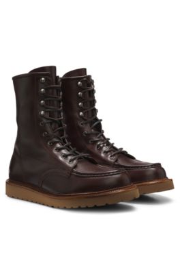 BOSS BY BECKHAM lace-up boots in leather, Dark Brown