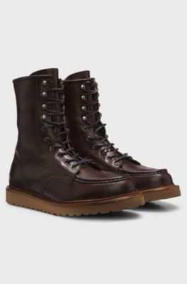 BOSS BY BECKHAM lace-up boots in leather, Dark Brown