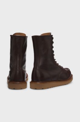 BOSS BY BECKHAM lace-up boots in leather, Dark Brown