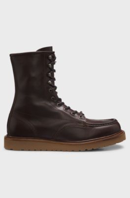 BOSS BY BECKHAM lace-up boots in leather, Dark Brown