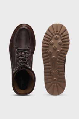 BOSS BY BECKHAM lace-up boots in leather, Dark Brown