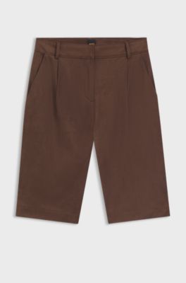 Regular-fit shorts in faux suede with front pleats, Brown