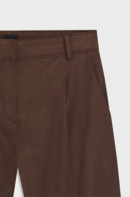 Regular-fit shorts in faux suede with front pleats, Brown