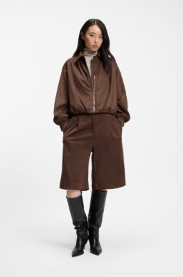 Regular-fit shorts in faux suede with front pleats, Brown