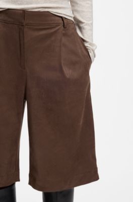 Regular-fit shorts in faux suede with front pleats, Brown