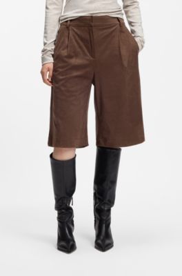 Regular-fit shorts in faux suede with front pleats, Brown
