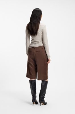 Regular-fit shorts in faux suede with front pleats, Brown