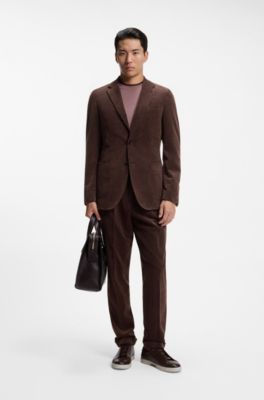 Slim-fit blazer in stretch corduroy, Dark Brown