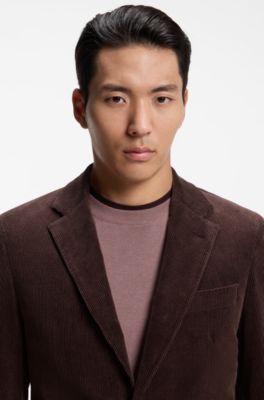 Slim-fit blazer in stretch corduroy, Dark Brown