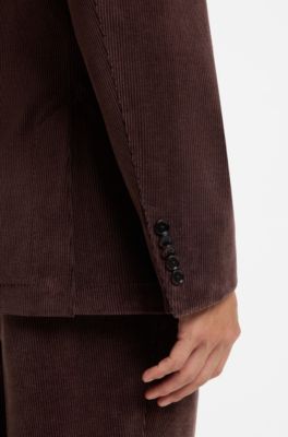 Slim-fit blazer in stretch corduroy, Dark Brown
