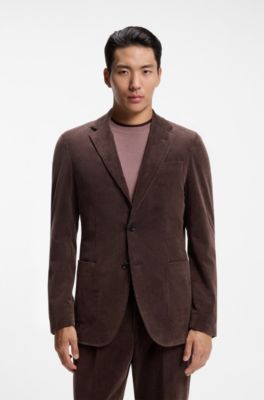 Slim-fit blazer in stretch corduroy, Dark Brown