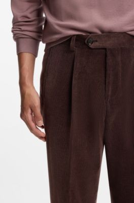 Tapered-fit trousers in cotton-blend corduroy, Dark Brown