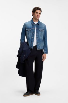BOSS BY BECKHAM byxor i italiensk ull med relaxed fit, M&ouml;rkbl&aring;