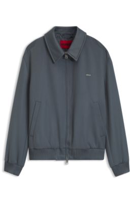Patterned wool-blend jacket with metal logo, Dark Grey