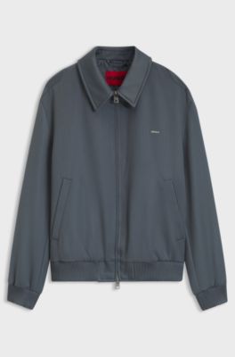 Patterned wool-blend jacket with metal logo, Dark Grey