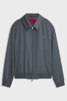 Patterned wool-blend jacket with metal logo, Dark Grey