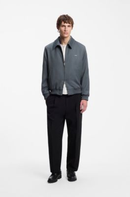Patterned wool-blend jacket with metal logo, Dark Grey