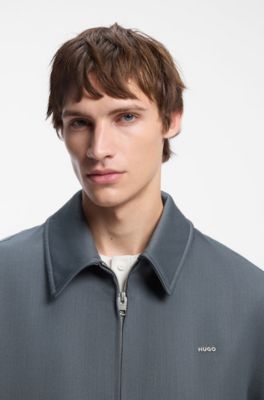 Patterned wool-blend jacket with metal logo, Dark Grey