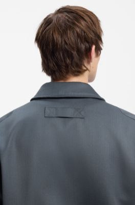 Patterned wool-blend jacket with metal logo, Dark Grey
