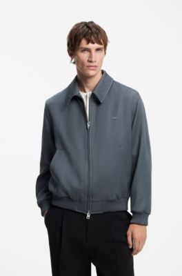Patterned wool-blend jacket with metal logo, Dark Grey