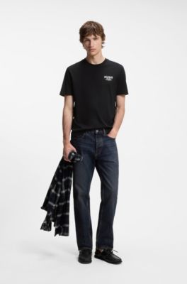 Regular-fit cotton T-shirt with logo print, Black
