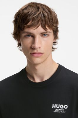 Regular-fit cotton T-shirt with logo print, Black