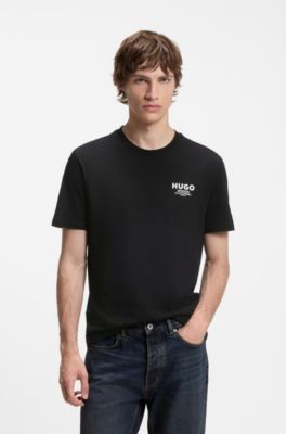 Regular-fit cotton T-shirt with logo print, Black