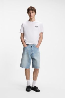 Regular-fit cotton T-shirt with logo print, White