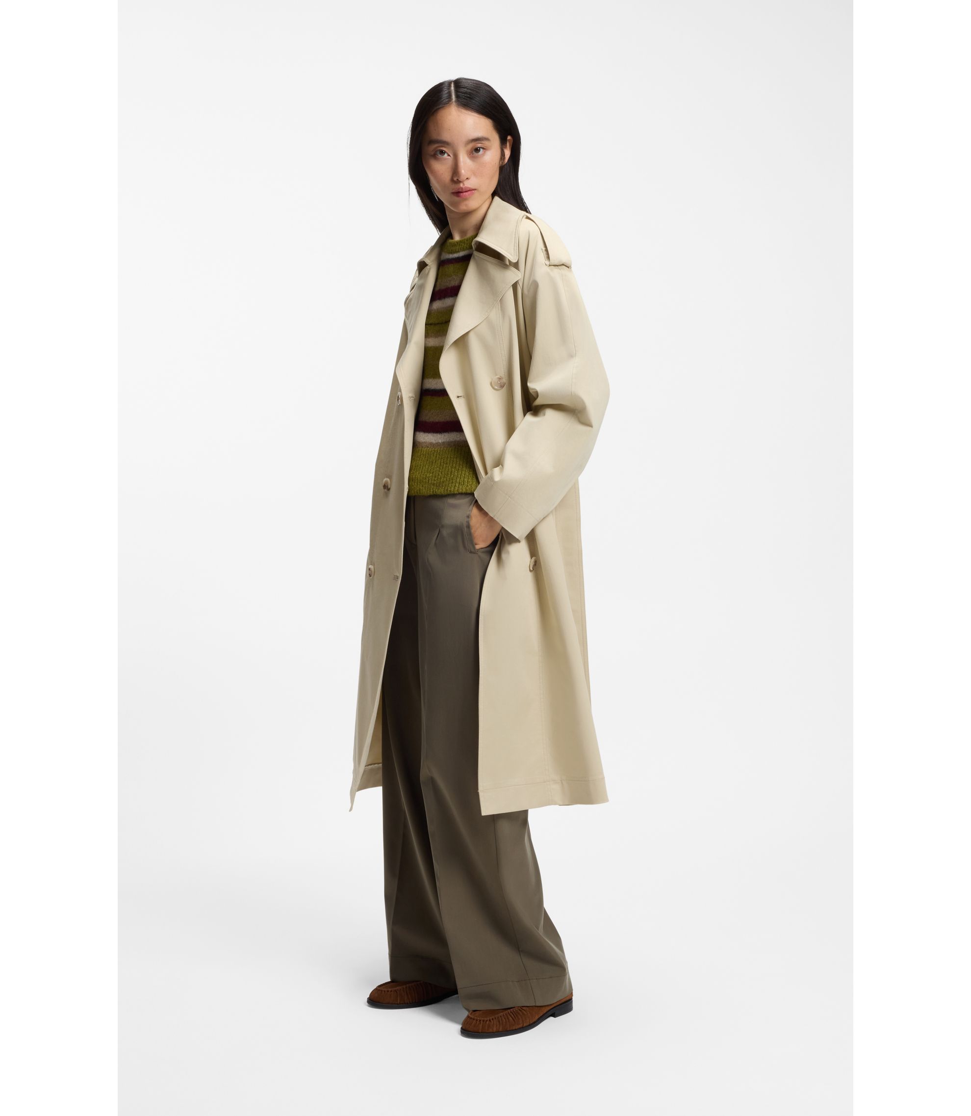 BOSS - Relaxed-fit trench coat in water-repellent stretch cotton