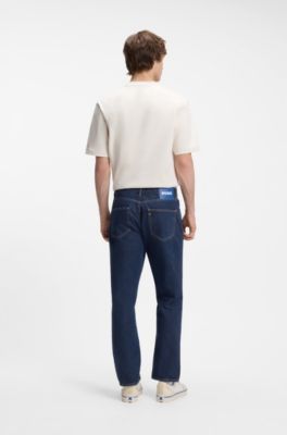 Regular-fit jeans in blue indigo cotton, Dark Blue