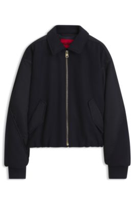 Relaxed-fit bomber jacket in mixed materials, Dark Blue
