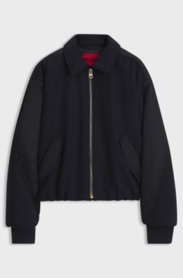 Relaxed-fit bomber jacket in mixed materials, Dark Blue