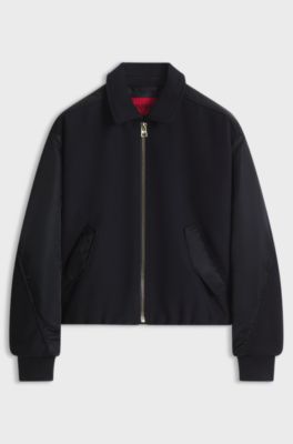 Relaxed-fit bomber jacket in mixed materials, Dark Blue