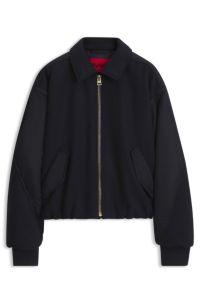 Relaxed-fit bomber jacket in mixed materials, Dark Blue