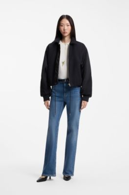 Relaxed-fit bomber jacket in mixed materials, Dark Blue