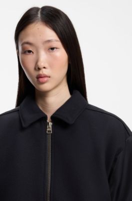 Relaxed-fit bomber jacket in mixed materials, Dark Blue