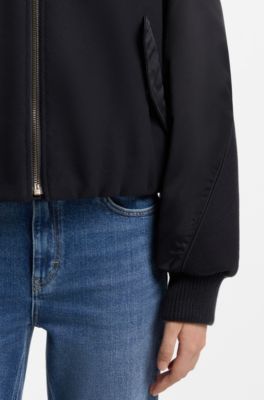Relaxed-fit bomber jacket in mixed materials, Dark Blue