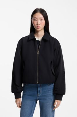 Relaxed-fit bomber jacket in mixed materials, Dark Blue
