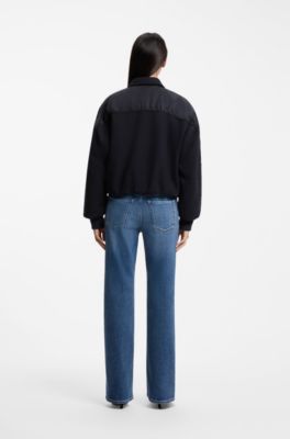 Relaxed-fit bomber jacket in mixed materials, Dark Blue